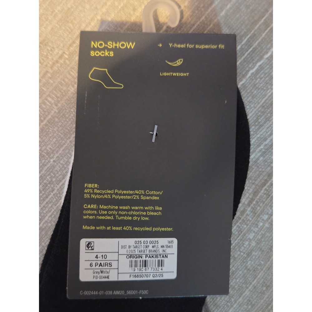 All in Motion Womens No Show Socks 6 Pack Grey White Black Size 4-10 Athletic - Picture 4 of 5